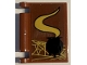Part No: 24093pb041  Name: Minifigure, Utensil Book Cover with Black Cauldron, Gold Smoke and Lines Pattern (Sticker) - Set 75969