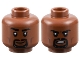 Part No: 28621pb0145  Name: Minifigure, Head Dual Sided Black Eyebrows and Goatee, Dark Brown Cheek Lines and Chin Dimple, Grin / Open Mouth Scowl with Teeth Pattern - Vented Stud