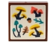 Part No: 3068pb2164  Name: Tile 2 x 2 with Yellow, Coral, and Dark Turquoise Mushrooms, Twigs, and Acorn Pattern (Sticker) - Set 41732