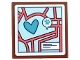 Part No: 3068pb2447  Name: Tile 2 x 2 with Map with Medium Azure Heart, Paw Print in Speech Bubble and Coral Roads on Light Aqua Background Pattern (Sticker) - Set 41692