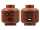 Part No: 3626cpb2866  Name: Minifigure, Head Dual Sided Female, Black Eyebrows, Dark Brown Lips, Raised Right Eyebrow / Smile with Teeth Pattern - Hollow Stud