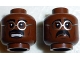 Part No: 3626pb1088  Name: Minifigure, Head Dual Sided Black Thick Eyebrows and Moustache, Upper Eyelids, Round Glasses with Silver Frames, Dark Brown Cheek Lines and Chin Dimple, Angry Open Mouth with Teeth / Sad Frown Pattern