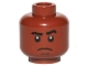 Part No: 3626pb1429  Name: Minifigure, Head Black Eyebrows, Left Raised, Dark Brown Chin Dimple, Frown Pattern