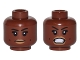 Part No: 3626pb1629  Name: Minifigure, Head Dual Sided Female, Black Eyebrows, Dark Tan Lips, Dimples, Neutral / Bared Teeth Pattern (Patty Tolan)