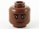 Part No: 3626pb2677  Name: Minifigure, Head Black Eyebrows Lopsided Grin, Dark Brown Contour Lines Pattern