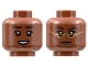Part No: 3626pb2837  Name: Minifigure, Head Dual Sided Female, Black Eyebrows, Dark Brown Cheek Lines and Lips, Open Smile / Neutral with Gold Glasses Pattern