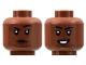 Part No: 3626pb2866  Name: Minifigure, Head Dual Sided Female, Black Eyebrows, Dark Brown Lips, Raised Right Eyebrow / Smile with Teeth Pattern