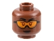 Part No: 3626pb3167  Name: Minifigure, Head Female Black Eyebrows, Orange Goggles, Dark Brown Lips Pattern