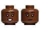 Part No: 3626pb3236  Name: Minifigure, Head Dual Sided Female Black Eyebrows, Dark Brown Lips, Open Mouth Smile with Teeth / Neutral Pattern