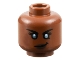 Part No: 3626pb3454  Name: Minifigure, Head Female Black Eyebrows and Eyelashes, Metallic Light Blue Eyes, Dark Brown Lips, Lopsided Grin Pattern