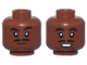 Part No: 3626pb3652  Name: Minifigure, Head Dual Sided Black Eyebrows, Upper Eyelids, and Split Moustache, Dark Brown Chin Dimple, Neutral / Open Mouth Smile with Teeth Pattern