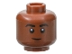 Part No: 3626pb3658  Name: Minifigure, Head Black Eyebrows, Dark Brown Chin Dimple, Lopsided Grin Pattern