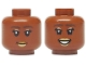 Part No: 3626pb3738  Name: Minifigure, Head Dual Sided Female Dark Brown Eyebrows, Black Eyelashes, Copper Eye Shadow, Gold Lips, Closed Mouth Smile / Open Mouth Grin with Teeth Pattern