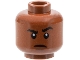 Part No: 3626pb4037  Name: Minifigure, Head Black Thick Eyebrows, Left Raised, Right Notched, Dark Brown Chin Dimple, Slight Frown Pattern