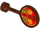 Part No: 41759pb03  Name: Duplo Utensil Round Sign with Handle with Red Sound Board, Black Strings, Yellow Flowers, and Bright Green Leaves Pattern (Musical Instrument, Ruan / Moon Guitar)