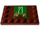 Part No: 6180pb190  Name: Tile, Modified 4 x 6 with Studs on Edges with White Number 21, Gold Dots and Red and Tan Mushrooms on Green Banner Pattern (Sticker) - Set 4002023