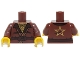 Part No: 973pb1829c01  Name: Torso Ninjago Robe with Open Shirt Collar, Belt, Gold Chain with Star Pendant and Gold Star on Back Pattern / Reddish Brown Arms / Yellow Hands