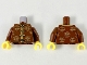 Part No: 973pb3459c01  Name: Torso Tang Jacket with Gold Trim, Ties, and Sunshine Designs Pattern / Reddish Brown Arms / Yellow Hands
