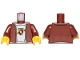 Part No: 973pb3707c01  Name: Torso Speed Champions Jacket with Zipper, White Shirt and Porsche Logo Pattern / Reddish Brown Arms / Yellow Hands