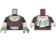 Part No: 973pb6553c01  Name: Torso Tunic with Black Belt and Tan Cloth with Dark Turquoise and Reddish Orange Geometric Lines Pattern / Tan Arms with Molded Dark Brown Short Sleeves Pattern / Olive Green Hands