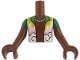 Part No: FTBpb143c01  Name: Torso Mini Doll Boy Bright Green, Bright Pink, Lime and White Shirt Open and Necklace Pattern, Reddish Brown Arms with Hands with Green Short Sleeves
