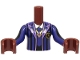 Part No: FTGpb552c01  Name: Torso Mini Doll Girl Dark Purple Striped School Uniform Jacket with Tie, Gold Letter N Logo Badge and Necklace, White Shirt Pattern, Reddish Brown Arms with Hands with Black and Dark Purple Long Sleeves