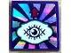Part No: 15068pb636  Name: Slope, Curved 2 x 2 x 2/3 with Eye on White Sign, Magenta Arrow and Iridescent Mirrored Swirl Pattern (Sticker) - Set 41688
