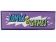 Part No: 69729pb205  Name: Tile 2 x 6 with Medium Azure, Yellow and Yellowish Green 'COMICS & GAMES' on White and Medium Lavender Background Pattern (Sticker) - Set 42674