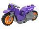 Part No: 75522pb01c01  Name: Stuntz Flywheel Motorcycle Dirt Bike with Dark Bluish Gray Frame, Orange Wheels, and Dark Bluish Gray Handlebars with Lime Skull and Silver Crossbones Pattern