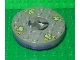 Part No: 92549c07pb01  Name: Turntable 6 x 6 x 1 1/3 Round Base with Flat Silver Top and Glow In Dark Skulls on Yellow Pattern (Ninjago Spinner)