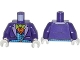 Part No: 973pb1648c01  Name: Torso Batman Suit with Blue Vest, Orange Shirt and Green Bow Tie Pattern / Dark Purple Arms / White Hands