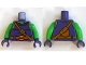 Part No: 973pb2051c01  Name: Torso Bright Green Chest, Shoulder Strap, Belt with Pumpkin Buckle, Pouch on Back Pattern (Green Goblin) / Bright Green Arms / Dark Purple Hands