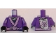 Part No: 973pb2491c01  Name: Torso Ninjago Robe with Medium Lavender Trim and Animal Drawing Pinned to Back Pattern / Dark Purple Arms / Black Hands