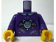 Part No: 973pb6375c01  Name: Torso Shirt with Collar, Metallic Light Blue Large Bat with Grin and Dark Silver Wings, Small Bats and Stars Pattern (BAM) / Dark Purple Arms / Yellow Hands