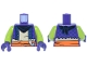 Part No: 973pb6496c01  Name: Torso Vest Tattered, Dark Blue Trim, Black Bandana over Tan Shirt, Orange Wrap Belt, Silver Letter G Buckle Pattern / Lime Arms / Dark Purple Hands