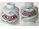 Part No: 3626px112  Name: Minifigure, Head Dual Sided Alien Mummy with Dark Gray Face, Wrappings, Black and Red Eyes, Smile, Awake / Asleep Pattern