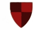 Part No: 3846px3  Name: Minifigure, Shield Triangular  with Red/Maroon Quarters Pattern