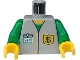 Part No: 973px31c01  Name: Torso Vest with Buttons and Black Dollar Sign '$' Badge over Green Shirt, White ID Badge, Yellow Neck Pattern / Green Arms / Yellow Hands