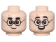 Part No: 28621pb0055  Name: Minifigure, Head Dual Sided Thick Black Eyebrows, Glasses, Nougat Lightning Scar, Medium Nougat Chin Dimple, Grin / Surprised Open Mouth Smile with Top Teeth Pattern - Vented Stud