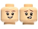Part No: 28621pb0056  Name: Minifigure, Head Dual Sided Dark Brown Eyebrows, Medium Nougat Chin Dimple, Open Mouth Smile / Confused with Raised Eyebrow Left Pattern - Vented Stud