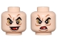 Lot ID: 410470900  Part No: 28621pb0066  Name: Minifigure, Head Dual Sided Pointed Black Eyebrows, Dark Tan Eye Shadow, Dark Orange Wrinkles, Open Mouth with White Tooth Smile / Scowl Pattern - Vented Stud