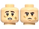 Lot ID: 369646496  Part No: 28621pb0079  Name: Minifigure, Head Dual Sided Dark Brown Thick Eyebrows, Dark Tan Scuff Marks, Chin Dimple, Worried Open Mouth with Teeth / Frown Pattern - Vented Stud