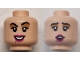 Lot ID: 375054638  Part No: 28621pb0104  Name: Minifigure, Head Dual Sided Female Black Eyebrows and Eyelashes, Medium Nougat Eye Shadow, Magenta Lips, Beauty Mark, Open Mouth Smile with Teeth / Surprised Pattern - Vented Stud