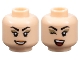 Part No: 28621pb0139  Name: Minifigure, Head Dual Sided Female Black Angled Eyebrows and Eyelashes, Dark Tan Eye Shadow, Nougat Lips, Open Mouth Smile with Teeth / Winking, Red Tongue Pattern - Vented Stud