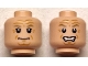 Part No: 28621pb0162  Name: Minifigure, Head Dual Sided Dark Tan Eyebrows, Medium Nougat Dimples, Wrinkles, Chin Lines, and Forehead Creases, Grin / Angry with Bared Teeth Pattern - Vented Stud