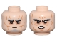Part No: 28621pb0167  Name: Minifigure, Head Dual Sided Medium Nougat Cheek Lines and Wrinkles, Nougat Eye Shadow, Light Bluish Gray Bushy Eyebrows, Goatee, and Stubble, Stern / Dark Bluish Gray Bushy Eyebrows, Open Mouth Scowl with Teeth Pattern - Vented Stud