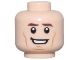 Part No: 28621pb0178  Name: Minifigure, Head Dark Brown Eyebrows, Medium Nougat Long Cheek Lines and Chin Dimple, Open Mouth Smile with Teeth Pattern - Vented Stud