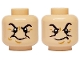 Part No: 28621pb0240  Name: Minifigure, Head Dual Sided Black Eyebrows, Medium Nougat Wrinkles and Dimples, Angry Mouth / Scowl Pattern - Vented Stud