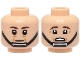 Part No: 28621pb0251  Name: Minifigure, Head Dual Sided Dark Brown Eyebrows, Black Chin Strap, Cheek Lines, Neutral / Scared with Wrinkles Below Eyebrows Pattern - Vented Stud