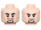 Part No: 28621pb0308  Name: Minifigure, Head Dual Sided Black Thick Eyebrows, Upper Eyelids, Moustache Stubble, and Goatee, Medium Nougat Cheek Lines and Chin Dimple, Lopsided Grin / Scowl Pattern - Vented Stud